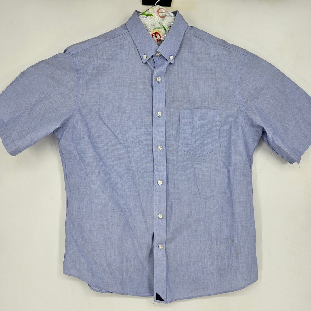 UNTUCKit Shirt Mens Medium Blue Button Up Short Sleeve Casual Preppy FLAWS